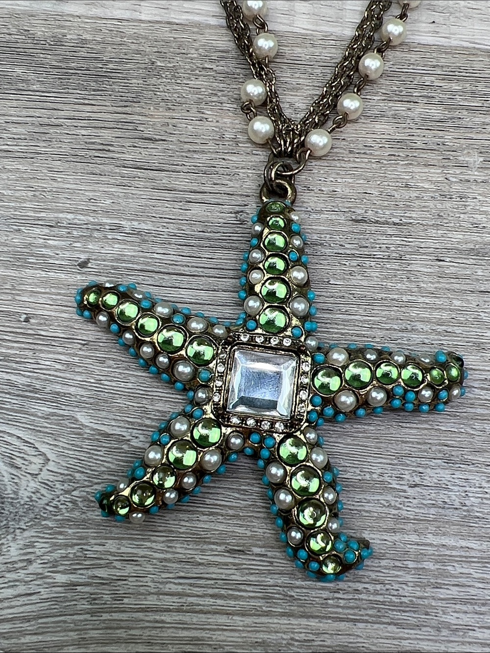 Chico’s Multi-Strand Starfish Pearl Rhinestone Necklace - Picture 3 of 11